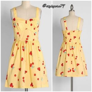 NWT, Modcloth, Peace of Mind in the Sunshine Cherries Fit and Flare Dress